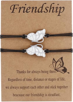 Caiyao 2Pcs Butterfly Friendship Braide Rope Bracelet Set with Card Adjustable Animal Bracelet for Women Best Friend Long Distance Matching Jewelry Birthday Gift B silver