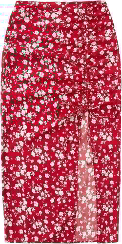 Floerns Women's Boho Floral High Waist Split A Line Midi Skirt Pastel Burgundy X-Large
