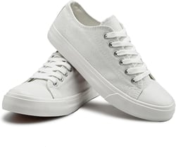 Canvas Shoes Sneakers for Women Fashion Low Top Lace Up Canvas Sneakers Classic Casual Walking Running Comfortable Non Slip Board Shoes White - Glitter Effect 7.5