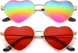 Polarized Heart Shaped Sunglasses for Women, Vintage Fashion Cute Lovely Sun Glasses Metal Frame UV400 Protection 2 Pack: (Gold/Rainbow Mirror+gold/Red) 54 Millimeters