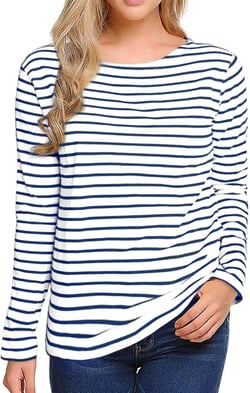 LilyCoco Womens Striped Long Sleeve Shirt Boat Neck Tops Nautical Loose Fit Tshirt Large Royal Blue Stripe