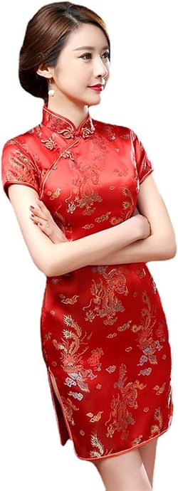 Chinese Style Dress Improves Cheongsam Temperament, Retro Long Silk Printed Daily Banquet Women's Performance Clothing Large Red
