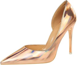 HuangTaiJi Qing Women's Simple Metal Heels High Stilettos Pointed Toe Pumps, Sparkling Fashion Dance Club High Heels for Party Z-Champagne US 9