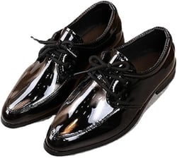 Unisex Kids Patent Leather Shoes, Pointed Toe Lace-up Dress Shoes, Shiny Performance Footwear for Boys and Girls 9.5 Tod Black Grey