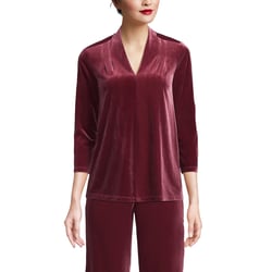 Lands' End Women's 3/4 Sleeve Velvet Top - Large - Rich Burgundy