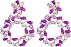 Denifery Purple Crystal Rhinestone Dangle Earrings Tassel Earrings C Shaped Earrings Chandelier Drop Earring Evening Prom Pageant Earrings for Women (Style 4)