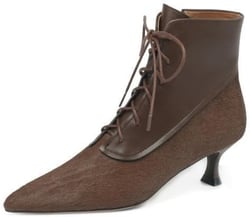 TinaCus Women's Handmade Patchwork Leather Front Lace Up Pointed Toe Kitten Heel Ankle Boots 5 Brown