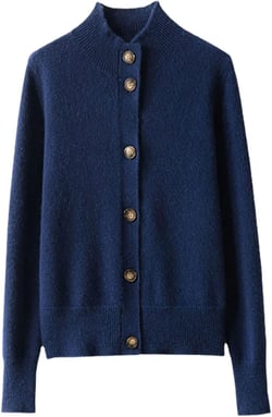 Autumn and Winter 100% Wool Cashmere Sweater Women's Body Trim Turtleneck Cardigan Warm Knitted Sweater Medium Blue