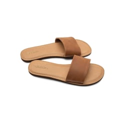 Volcom Women's Simple Synthetic Leather Strap Slide Sandal 9 Tan - New