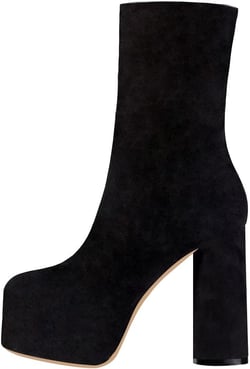 FSJ Women Gorgeous Platform Ankle Boots Closed Round Toe Chunky High Heel Pull On Shoes Size 4-15 US 4 Black Suede