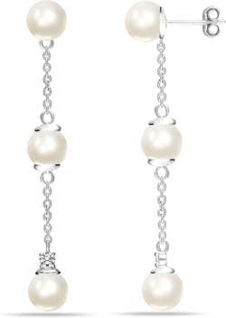 LeCalla 925 Sterling Silver Dangle Earring Lightweight Tassel Long Chain Drop Dangle Earrings for Women Pearl Stud-Drop-50MM