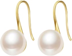 White Pearl Dangle Drop Earrings for Women Simple Classic High Heel Imitate Pearl Lightweight Dainty Minimalist Hoop Earrings for Wedding Bride Party Fashion Jewelry Gifts Gold