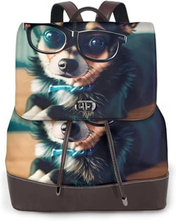 NOBRAND Chihuahua Dog Glasses Stylish Leather Backpack for Women-Premium Purses for Women-Bolsos Para Mujeres for Travel,and More