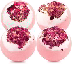 Dried Flower Bath Bombs Salt Balls,4 Pack Gift Set,Rose Extract Essential Oils,Moisturizing Dry Skin,Fizzy Spa,Relaxation,Self Care,Relaxing,Bubble Bath Bomb Gifts Idea for Men Women 4pcs Rose Dried Flower Bath Bombs