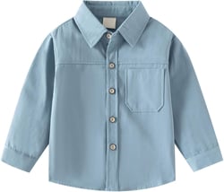 Toddler Boys Button Down Tops Solid Color Standing Collar Long Sleeve Shirt Blouse Daily School Gentleman Outfits 4-5T Light Blue