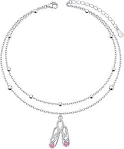 FLYOW Ballet Shoes Layered Anklet for Women 925 Sterling Silver Adjustable Ballet Ankle Bracelet Boho Beach Foot Chain 9+2 Inch Charm Jewelry Ballet Lover Gifts (Ballet Shoes)
