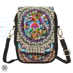 Luxtrada Crossbody Cell Phone Bag, Women Embroidered Cellphone Purse Wallet, Vintage Handmade Mini Crossbody Bag Cellphone Pouch Small Handbag Coin Purse with Adjustable Strap