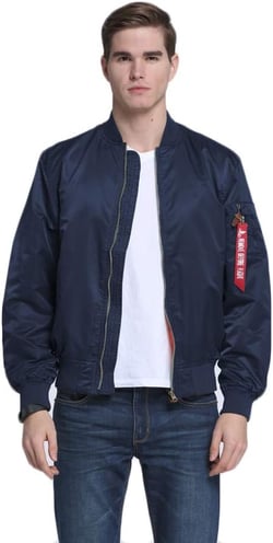 CORIRESHA Men's Solid Color Zipper Light Weight Flight Bomber Jackets with Sleeve Ribbon Blue XX-Small