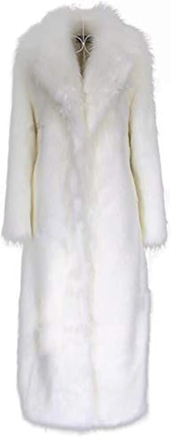 Women Warm Long Sleeve Parka Faux Fur Coat Lapel Full-Length Outwear Maxi Fluffy Faux Fur Overcoat X-Large White