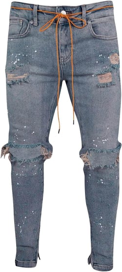 Maryia Men's Skinny Jeans Fashion Regular Fit Tassels Ripped Cut Out Funny Denim Pants Medium Light Blue