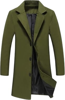 Maiyifu-GJ Men's Wool Blend Trench Coat Single Breasted Business Long Pea Coats Lightweight Notched Lapel Overcoat Jacket XX-Large Green