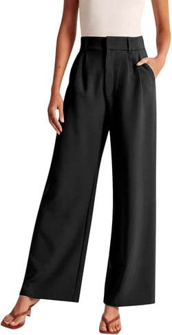 Streetwear Pants with Pockets Lightweight Tailored Premium Fabric Wide Leg Pants Women's Casual Teacher Work Clothes 5X-Large Black