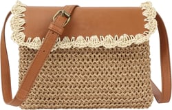 Women Small Straw Woven Cross-body Shoulder Bag Bohemian Handbag Purse Mini Brown