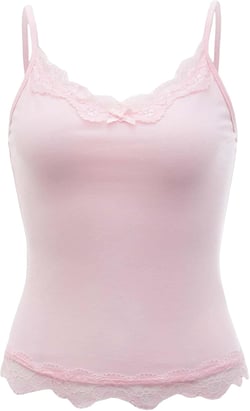 SHENHE Women's Y2K Tank Tops Summer Lace Sleeveless Spaghetti Strap Cami Crop Tops Casual Camisole Medium Light Pink