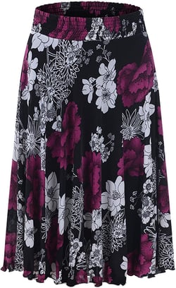 Womens Floral Print Summer Casual Midi Skirt High Waist Elastic Retro Skirts Cute Party Pleated Elastic Waist Skirt One Size Black-04