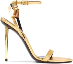 Fashion Pointed Toe Strap Stiletto High Heels Open Toe Large Size Women's Metal Lock Summer Sandals US5 EU35 Gold