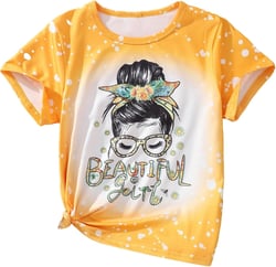 SHENHE Girl's Graphic Tie Dye T Shirts Short Sleeve Round Neck Tee Shirt Tops 12 Years Figure Letter Yellow