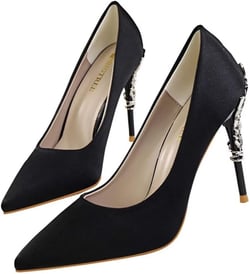 Women's Satin Pointed Toe High Heel 3.9 inch/10cm Dress Pump Shoes for Bridal Evening Party Pumps 4 Black