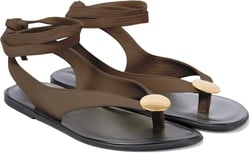 Suede Flat Sandals for Women Cute Ankle Strappy Thong Sandals Ladies Summer Dress Flip Flops with Metal Circular 12 Brown