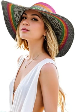 Womens Sun Straw hat UPF 50+ Wide Brim Summer Beach hat Colorful roll up Floppy Sun hat for Women