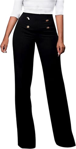 Uillui Dress Pants for Women Business Casual Classy High Waist Flared Sailor Pants Stretchy Wide Leg Trousers Work Slacks XX-Large Black