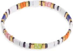 Sonateomber Colorful Tila Flat Beads Stretch Bracelets for Women, Trendy Unique Handmade Stackable Rainbow Mixed Colorful Square Beaded Link Bracelet Summer Jewelry Gift White Pink