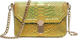 Holographic Snakeskin Crossbody Bag Shoulder Bag Women's Hologram Leather Purse Small Holographic Yellow