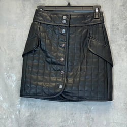 TOPSHOP Women's Solid Black Faux Leather Quilted Snap Front Mini Skirt SZ 4