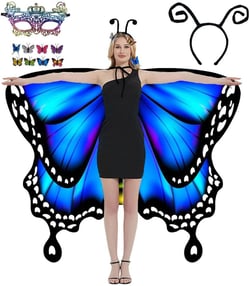 Butterfly Wings Costume for Women Double-Sided Fairy Wings Lace Masks Headband Hair Clips (11 PCS)