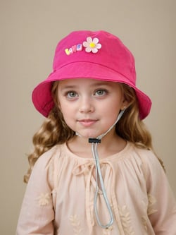 1pc Girls' Sun Hat With Windproof Rope, Spring/Summer New Style Floral Bucket Hat, Korean Simple Princess Style, Washed Material, Lightweight Bucket Hat, Adjustable Head Circumference