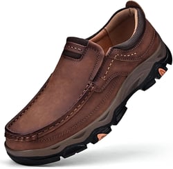 EFTCAL Men's Leather Slip On Loafers Lightweight Breathable Casual Shoes Comfortable Non-Slip Fashion Walking Shoes 14 Light Brown