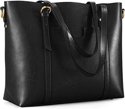 Kattee Genuine Leather Women Tote Bag Soft Handbags Vintage Shoulder Purses Fashion Top Handle Bag Large Capacity Black