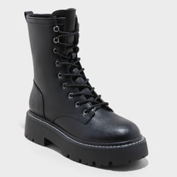 Women&#39;s Logan Wide Width Lug Combat Boots with Memory Foam Insole - Wild Fable&#8482; Black 7.5W