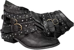 Dsisskai Womens Slouchy Faux Leather Ankle Boots Booties Retro Chunky Block Heel Buckle Belts Metal Chain Short Boots Fashion Knight Boots 8 Black