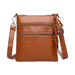 PAVEOS Crossbody Bags in Clearance Women's Crossbody Bag, Medium Zipper Pocket Crossbody Strap, Soft Leather Women's Shoulder Bag Brown-m