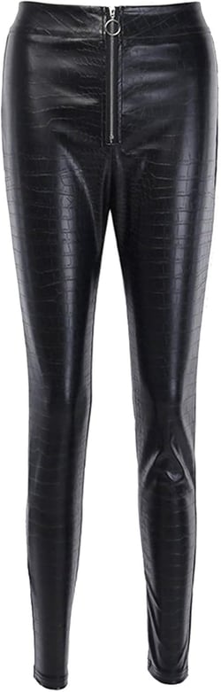 xxxiticat Women's Faux Leather Pants High Waist Black Slim Fit Zipper Down Office Lady Snake Skin Skinny Trousers Medium Black