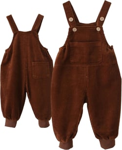 SEAUR Unisex Baby Corduroy Overalls Toddler Boy Girl Button Suspender Pants One Piece Jumpsuit Solid Loose Romper Brown 2-3T