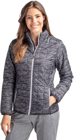 Cutter & Buck Rainier Primaloft Womens Eco Insulated Full Zip Printed Puffer Jacket Medium Black