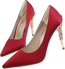 Women's Satin Pointed Toe High Heel 3.9 inch/10cm Dress Pump Shoes for Bridal Evening Party Pumps 6.5 Wine Red