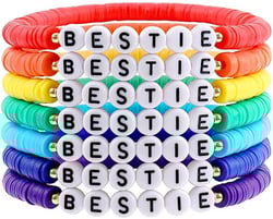 Caiyao 7Pcs Layering Colorful Friendship Bracelets Rainbow Heishi Surfer Bracelets Set for Women Girls Stackable Clay Beaded Letter Bracelets Disc Stretch Preppy Bracelets Summer Beach Jewelry Gift Bestie